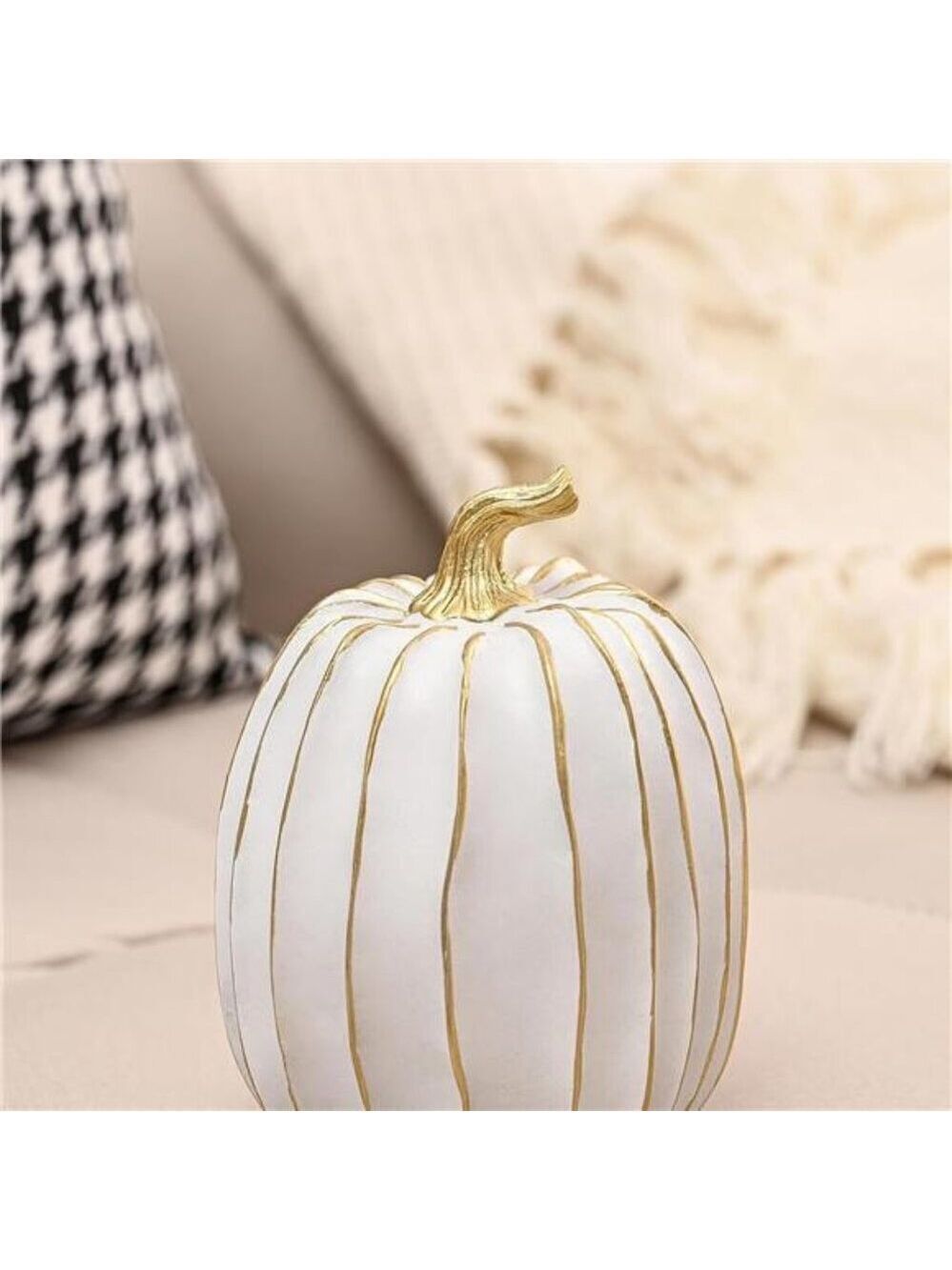 Fall Pumpkin Decor White Gold 2 PCS Resin Thanksgiving Harvest Table Centerpiece - Picture 6 of 7